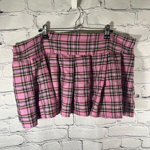 Pink Black Plaid Schoolgirl Mini Skirt Goth Pleated Lace Womens size 3X / 4XL